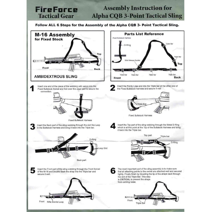 USGI Fire Force Alpha CQB 3 Point Sling - US Army Surplus - Slings