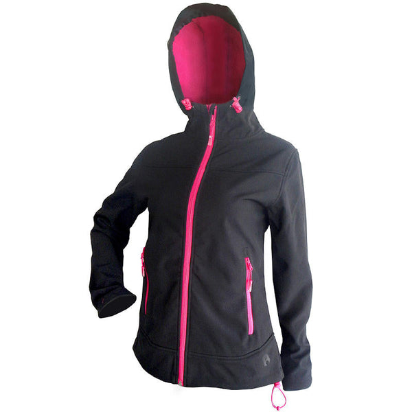 Rosella Black Softshell Jacket (pink trim) - Kiwistuff - Clearance Softshells