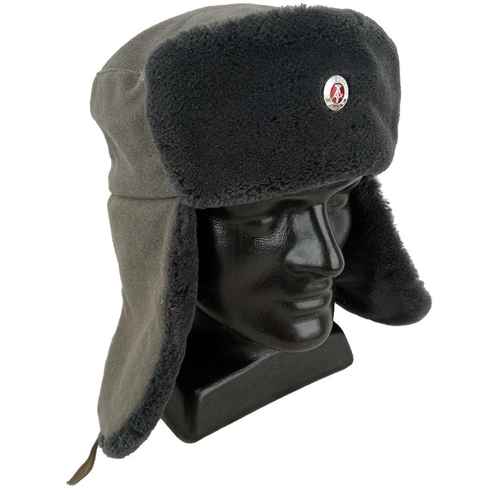 East German Ushanka With Badge - East German Army Surplus - Hats