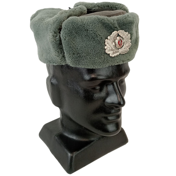 East German Ushanka With Badge - East German Army Surplus - Hats