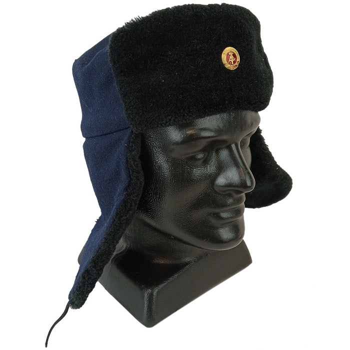 East German Navy Ushanka With Badge - East German Army Surplus - Hats